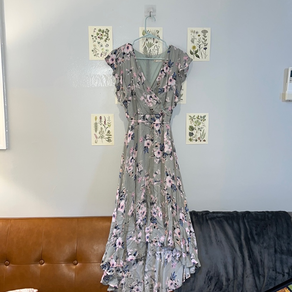 Altar’d State Mint Green Floral Wrap Dress — Midi Length